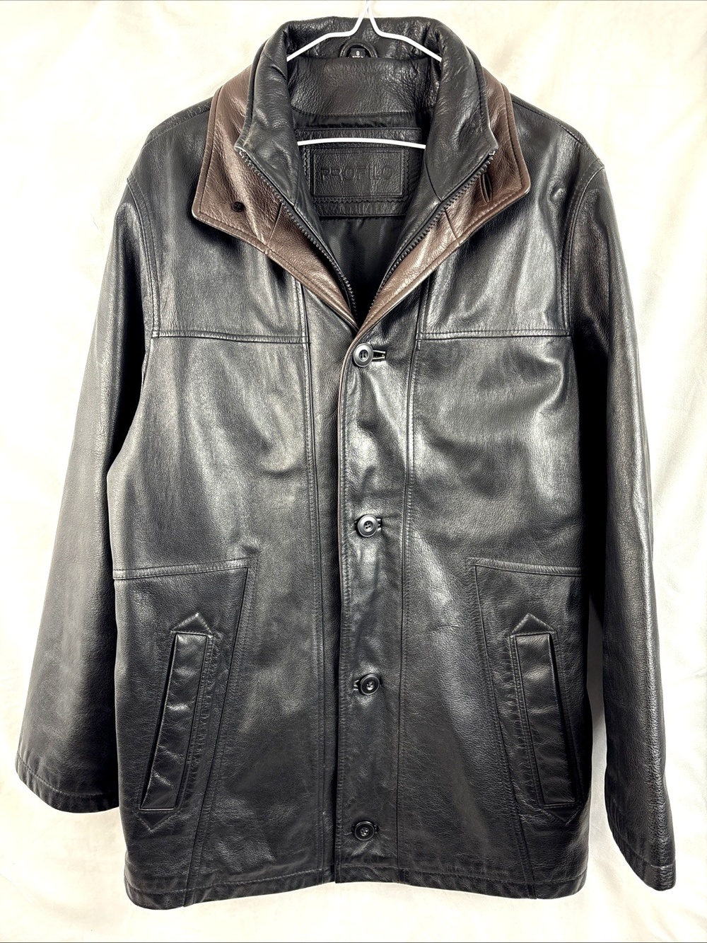 Profilo Genuine Leather Jacket Pebbled Two-toned Collar Men's Size S Small